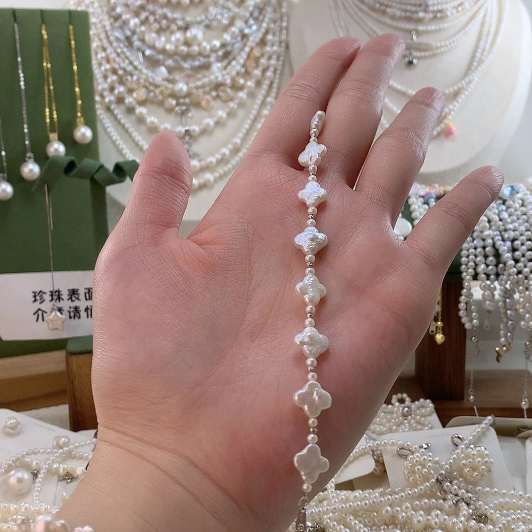 手绳银S925镶嵌淡水珍珠