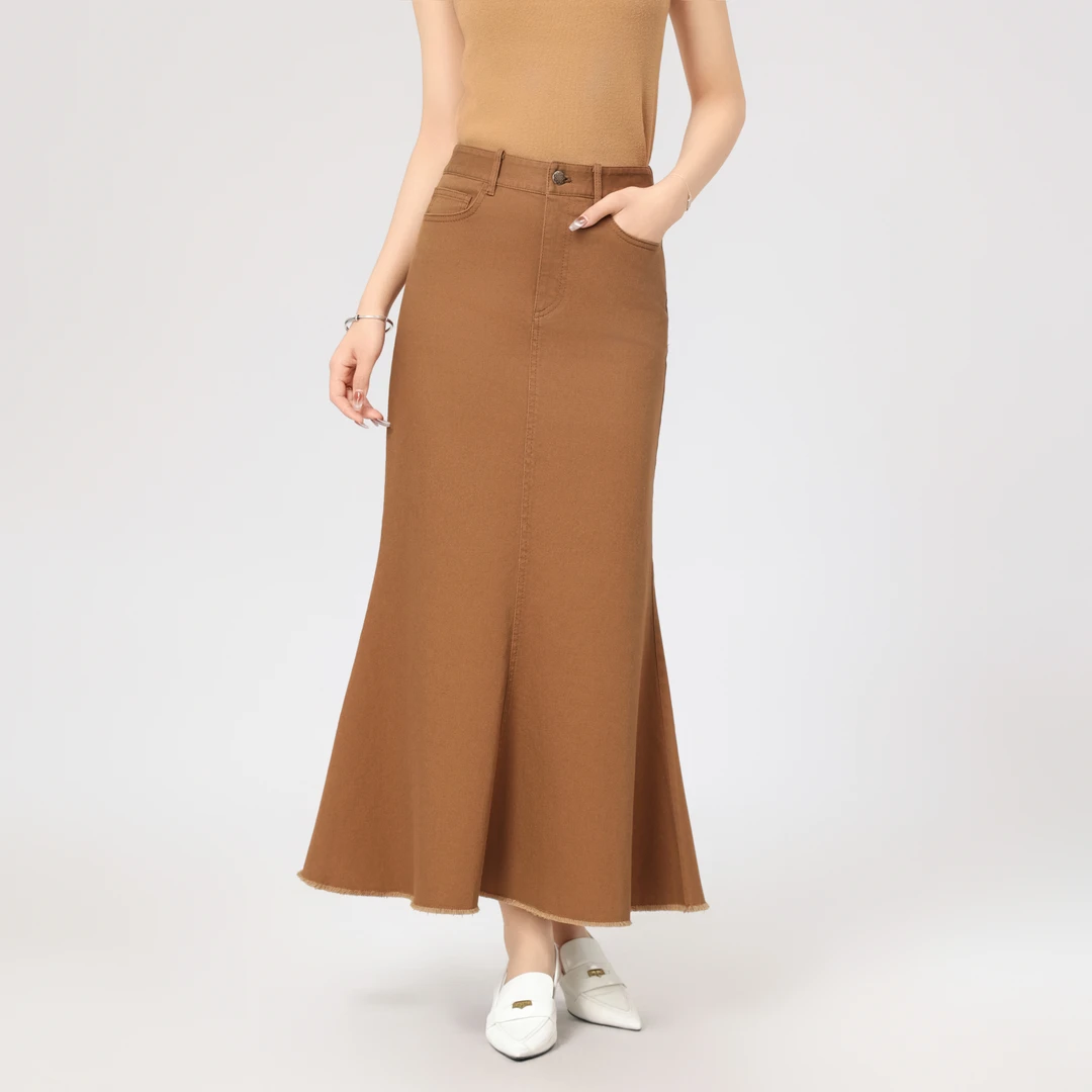 AMASS/阿玛施 四季百搭半身中长裙新款时尚波浪褶鱼尾裙5200420