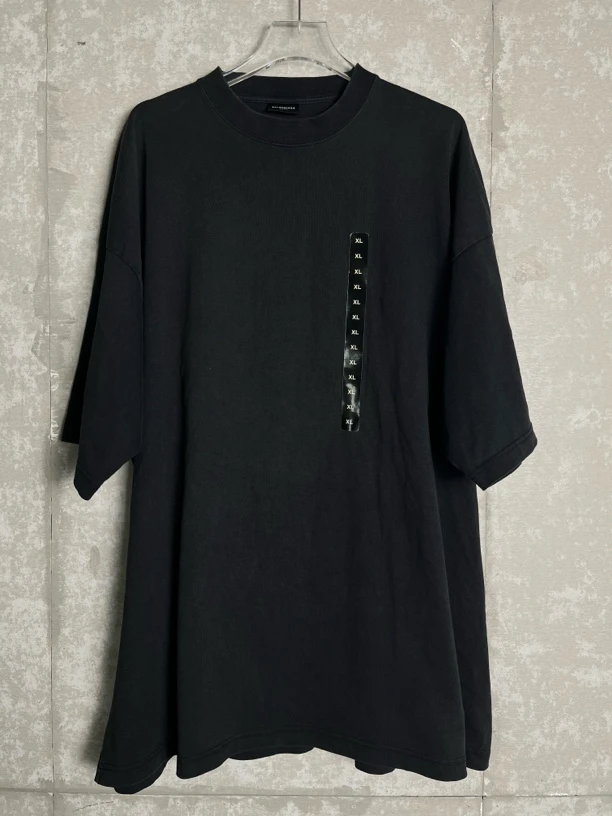 未使用 Balenciaga/巴黎世家 2*1/黑色XL胶印标签短袖/10043