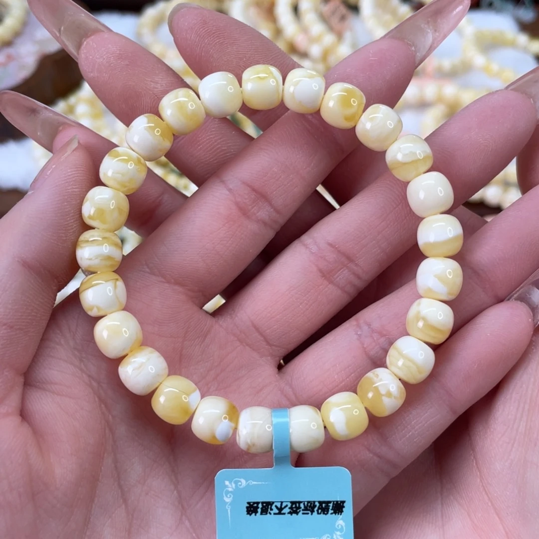 蜜蜡未镶嵌手串8.5mm 金瓷白溶洞妖花