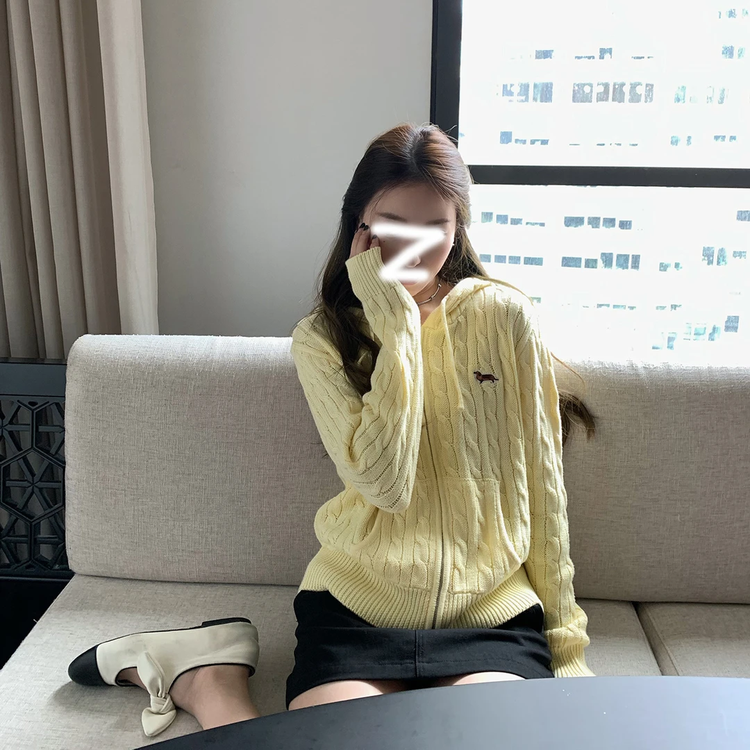 学院假日 慵懒感刺绣连帽毛衣女秋设计感休闲显瘦针织开衫上衣