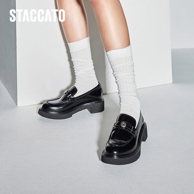 【甜妹穿搭】思加图新款流光风许愿币复古英伦乐福鞋单鞋女EGB13CA4