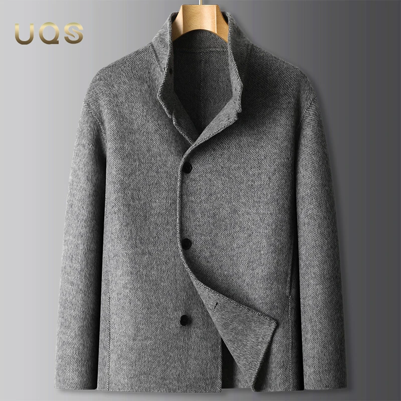 大码宽松休闲立领秋冬男士双面毛呢外套轻奢极简气质品质舒适上衣