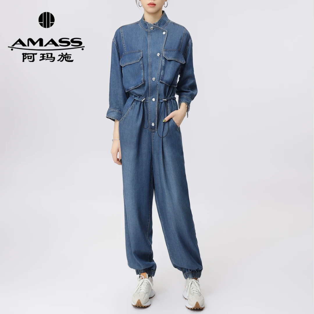 AMASS/阿玛施新款雅丹风百搭做旧减龄显瘦宽松牛仔连体裤5100495