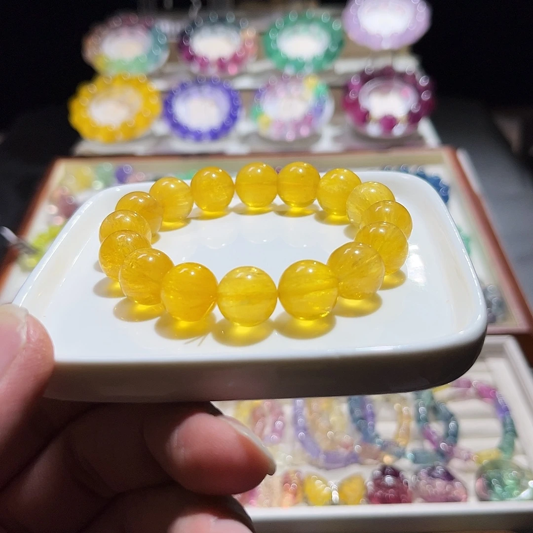 萤石手串未镶嵌拉丝暴力黄12加