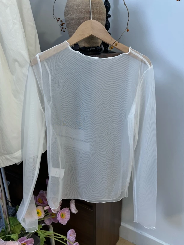 正品韩系洋气百搭网纱打底衫女