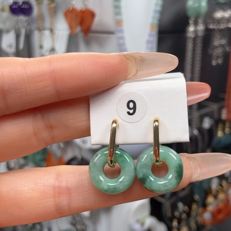 【闪购商品】翡翠耳饰银S925镀金镶嵌