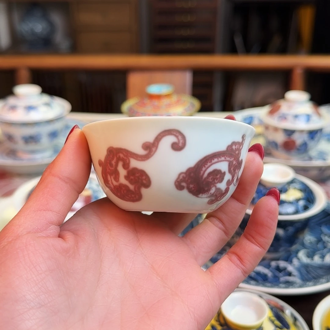 杯꧁****꧂重工柴窑烧制，点工釉里红