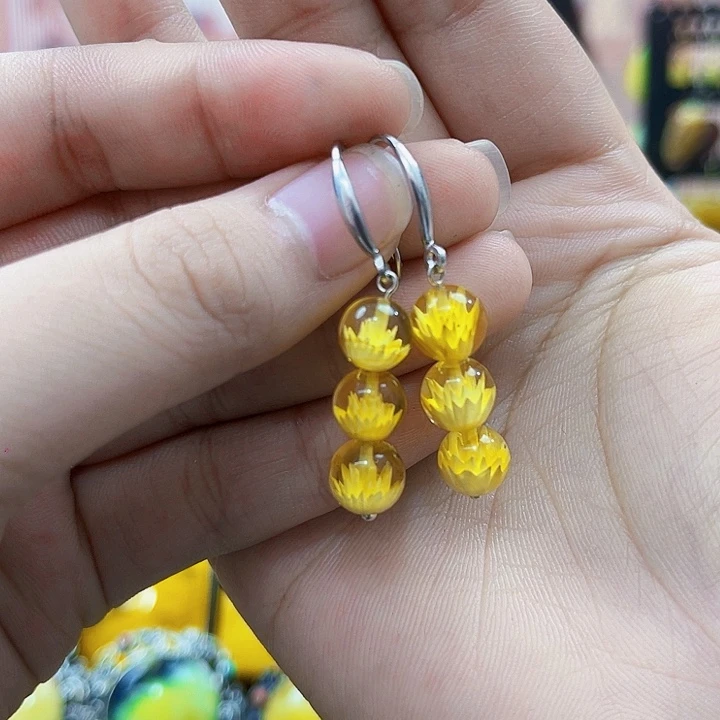 蜜蜡银S925镶嵌裸石耳环