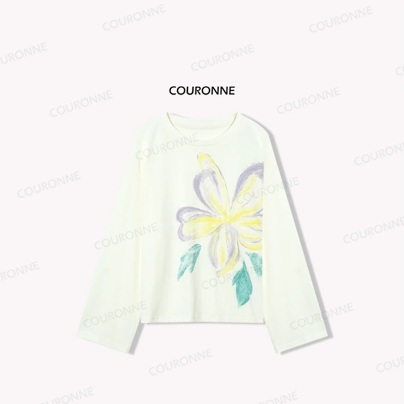 【花卉点缀】夏季新款宽松大印花长袖T恤上衣女款防晒轻薄透气33264