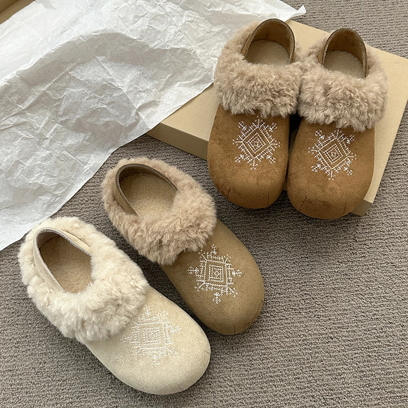 厚底加绒内增高棉鞋女2025冬新款一脚蹬包头毛毛半拖鞋两穿勃肯鞋