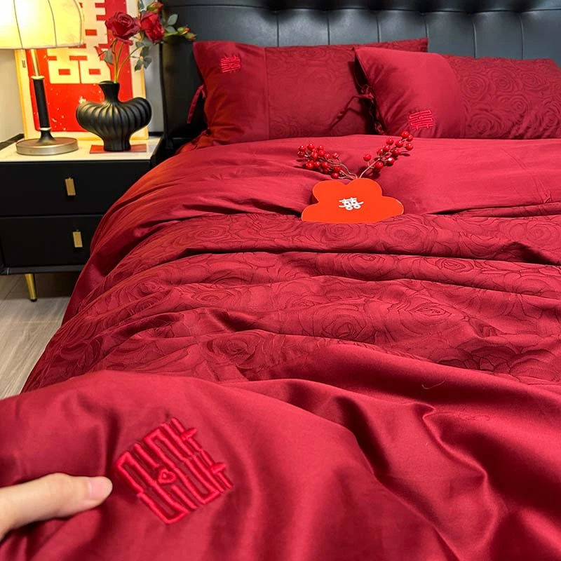 浪漫玫瑰 全棉纯棉结婚四件套轻奢高级感红色喜庆婚庆床上用品
