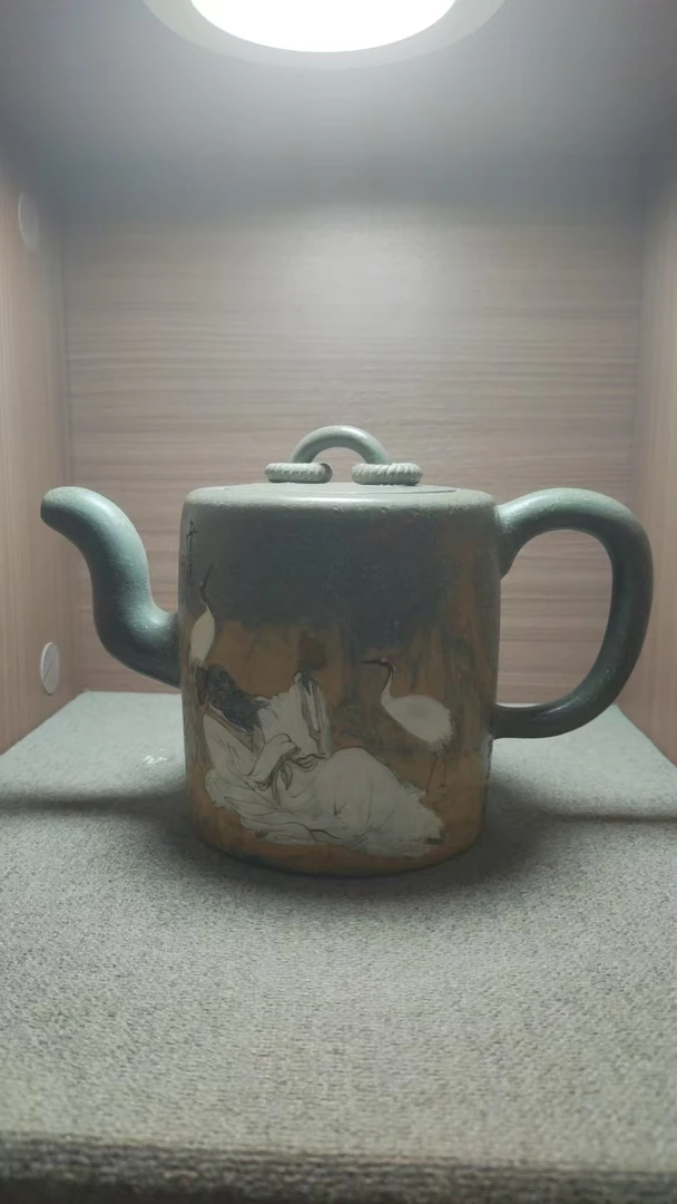 【景德镇】高温陶瓷，绿色丹顶鹤图