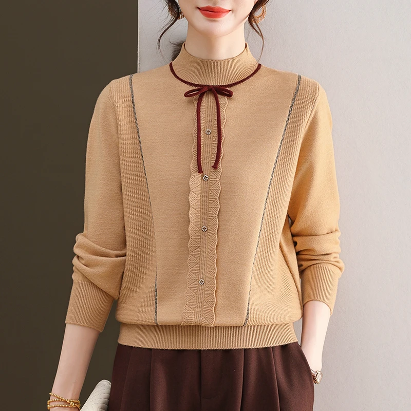 妈妈秋冬装针织上衣中老年女装2025新款减龄针织打底衫半高领毛衣