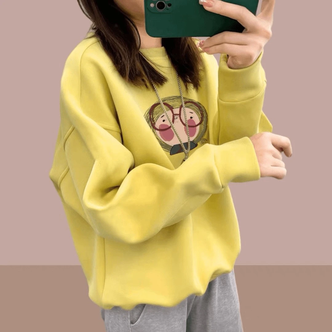 秋季圆领加绒加厚卫衣洋气时尚韩系秋冬季大码宽松加厚胖mm减龄女