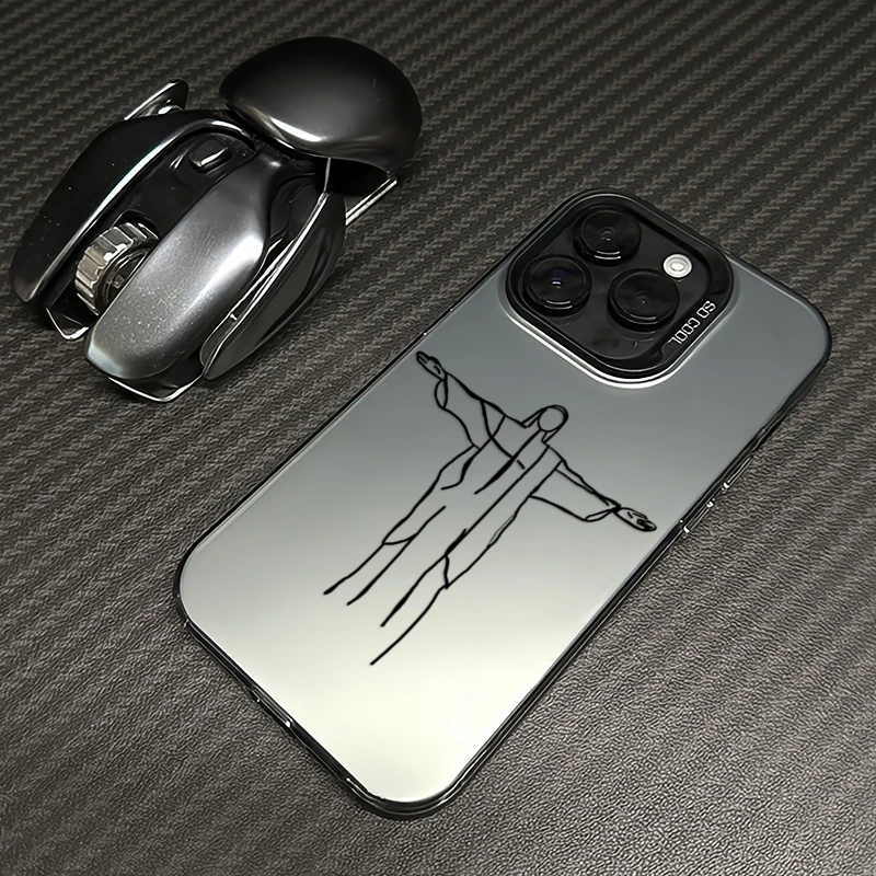 欧美石像线条适用苹果16/15pro手机壳14防摔套iphone13磨砂12简约