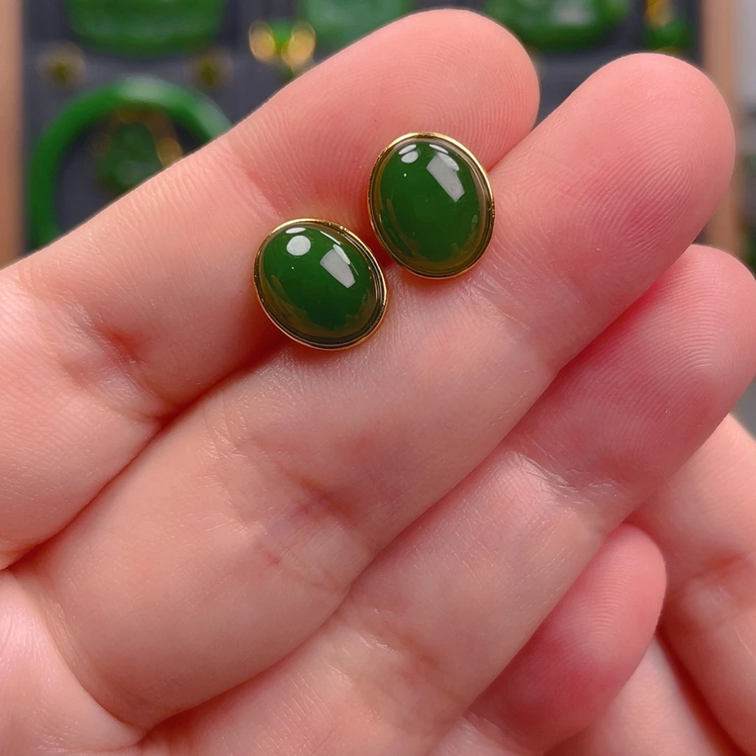 和田玉银S925镶嵌耳饰98