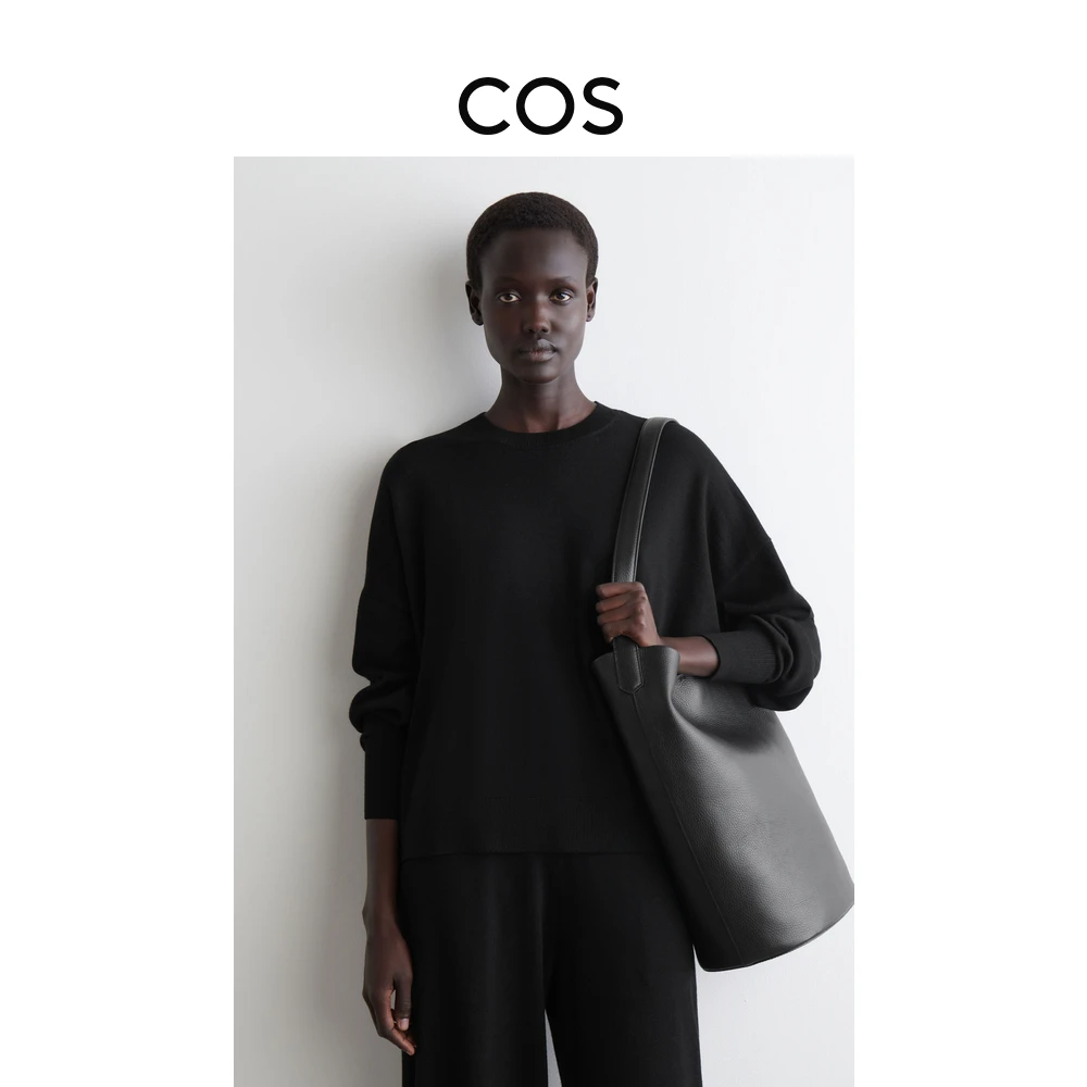 COS女装 休闲版型圆领羊毛针织套头衫黑色2025秋季新品1258538009
