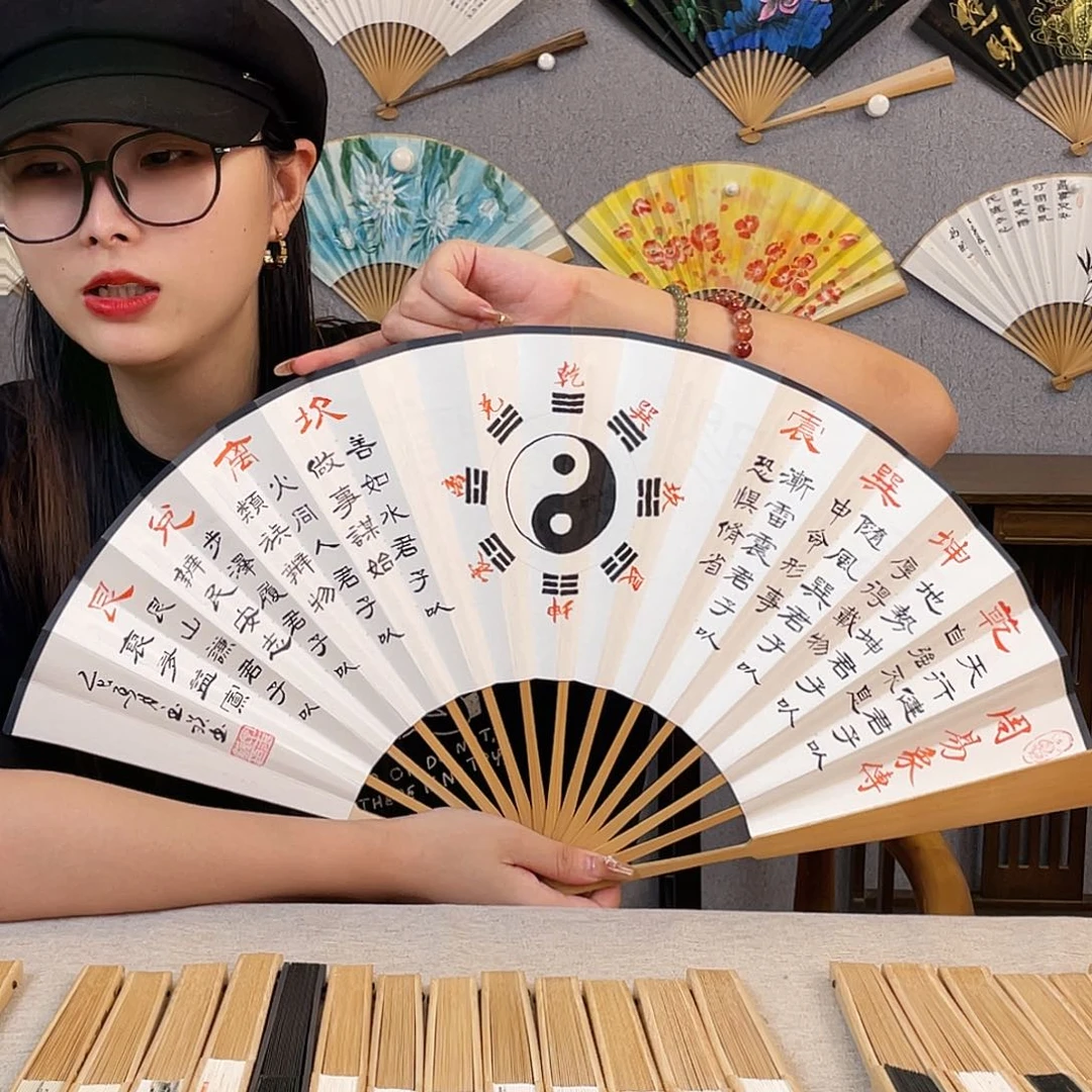 国画10寸玉竹-纯手绘-文玩扇骨（默认粘好）