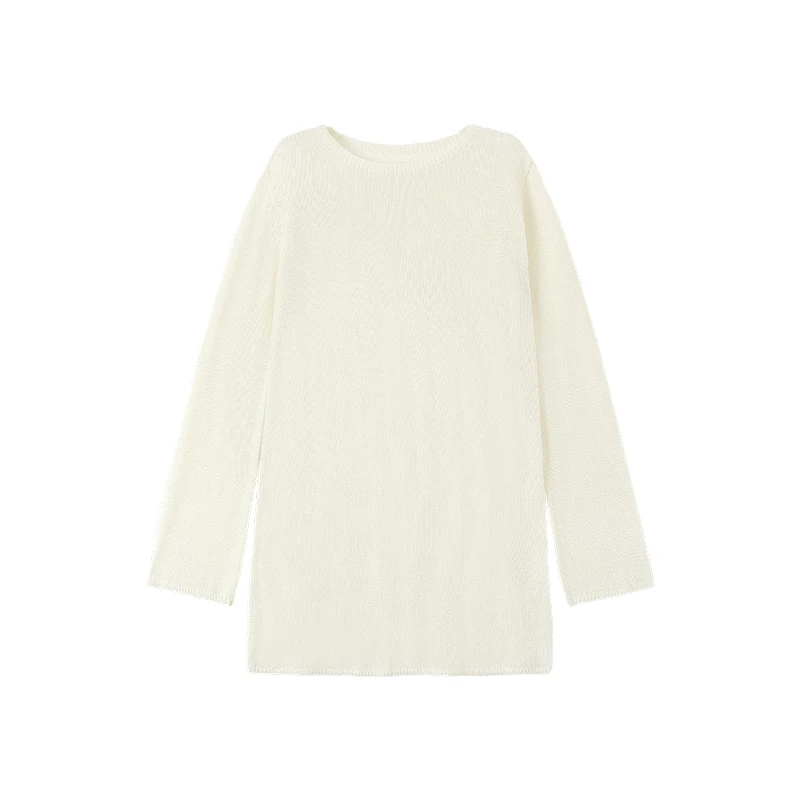 李大琪【薄透轻纱】百搭休闲气质圆领长袖宽松针织镂空秋冬衫