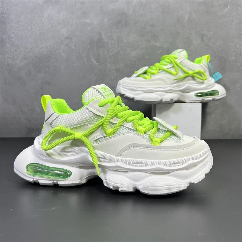 BAIWANJI2024新款薄款厚底老爹鞋小白鞋增高透气网面鞋子男款夏季