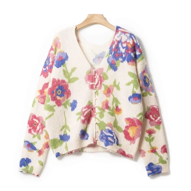 【NA家】珍珠扣水彩油画开衫外套