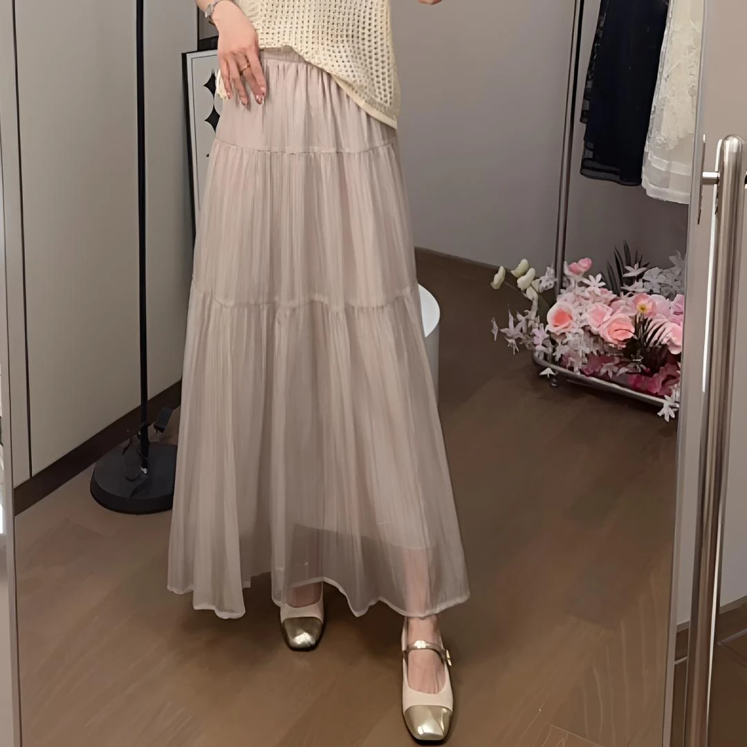 【知云集】香云皱显瘦气质网纱半身裙子春游高级高腰时尚中长款裙女