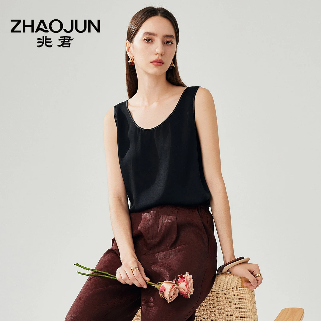 zhaojun/兆君20姆米提花双乔桑蚕丝百搭吊带圆领背心女ZXTDR02018