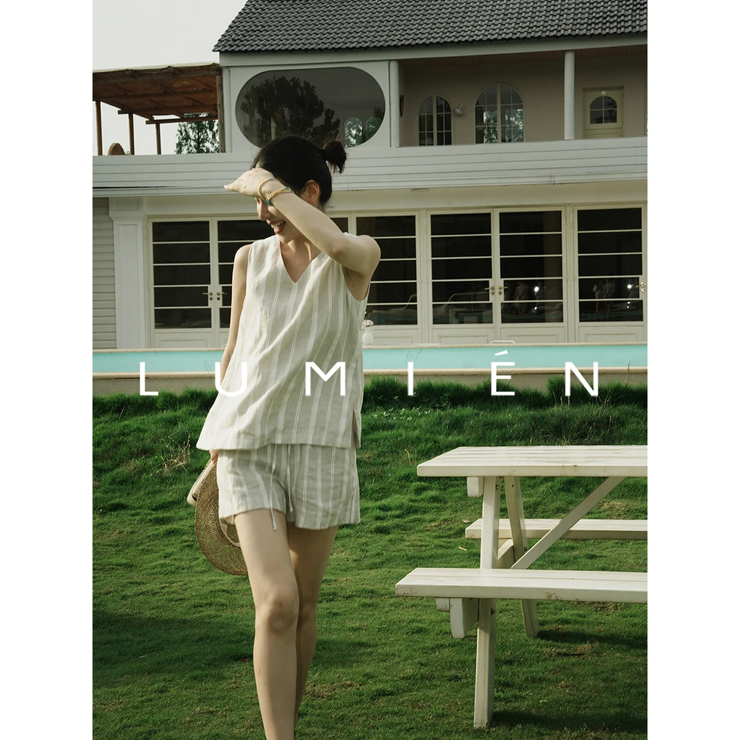 现货【LUMIEN 新品】“南法假日”亚麻条纹无袖套装LX5EHH18