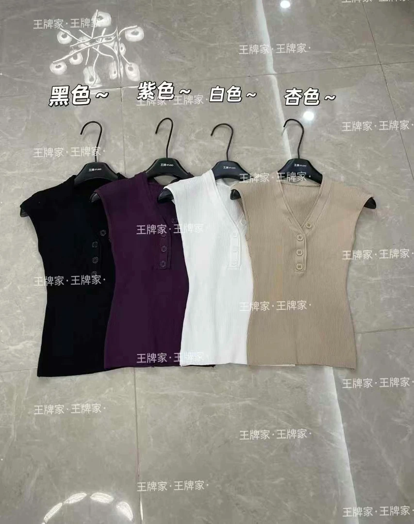 纯色短款V领薄款女通勤毛针织衫无袖潮牌工装风