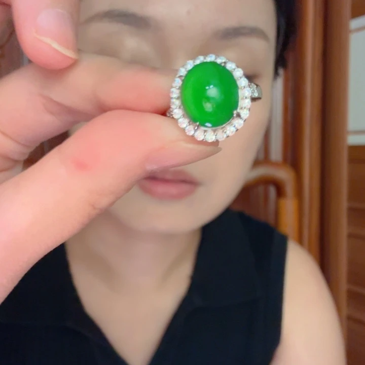 翡翠银S925镶嵌颈饰戒指