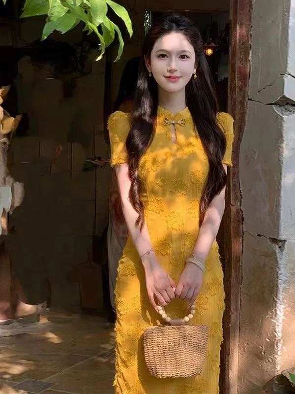 现574-2#新中式改良流苏旗袍2025夏新品独特漂亮掐腰显白连衣裙