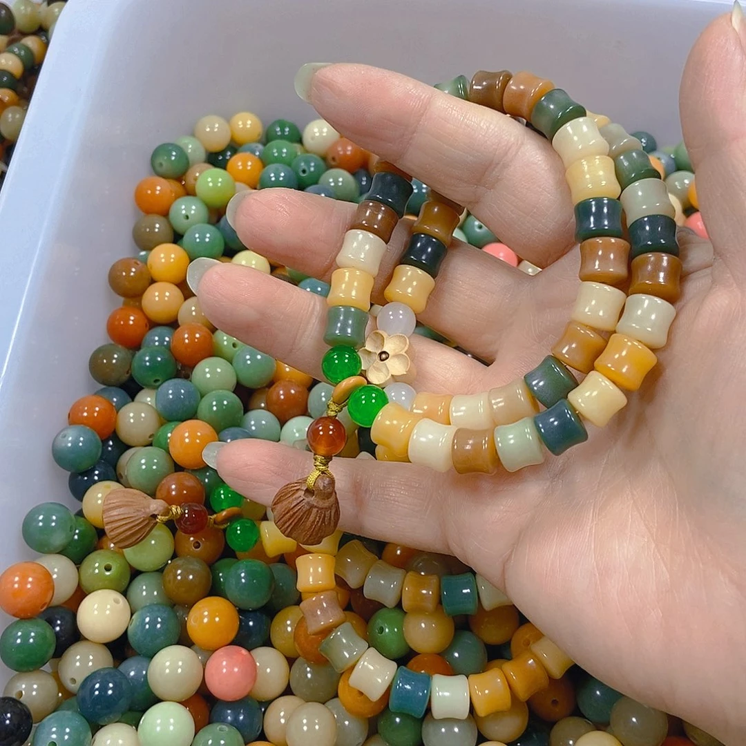 啾***呀白玉菩提吊坠竹节双圈菩提手串