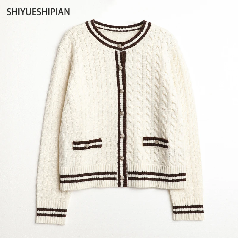 十月诗篇实力派千金风！秋冬轻奢小香麻花纹理羊毛开衫外套3531