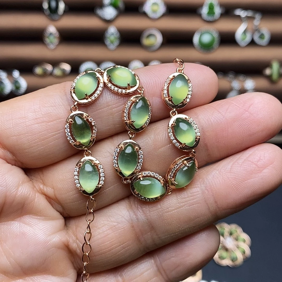 吊坠(不含链)银S925镶嵌和田玉（碧玉）手链