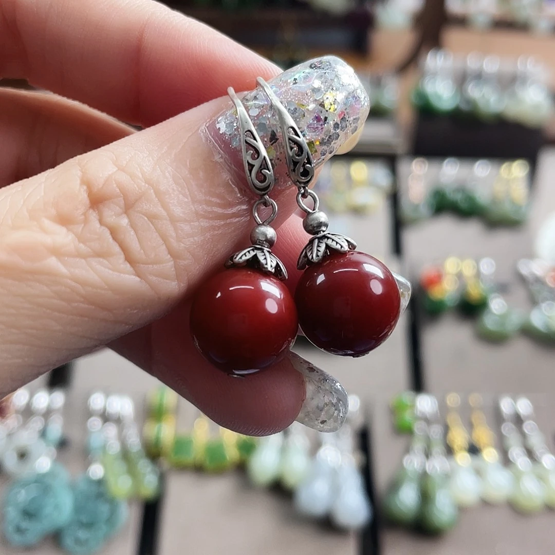 玛瑙/玉髓银S925镶嵌耳钉