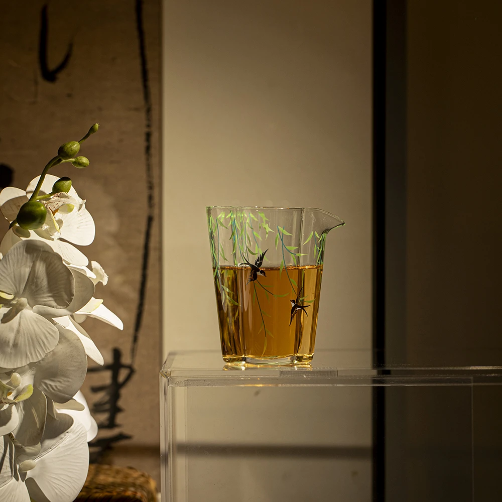 高硼硅玻璃网红公道杯茶道配件耐高温分茶器公道杯柳燕嬉春玻璃杯