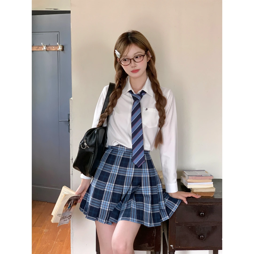 东京岁时记jk新款白色长袖衬衫上衣小个子女百搭学院风衬衣格裙