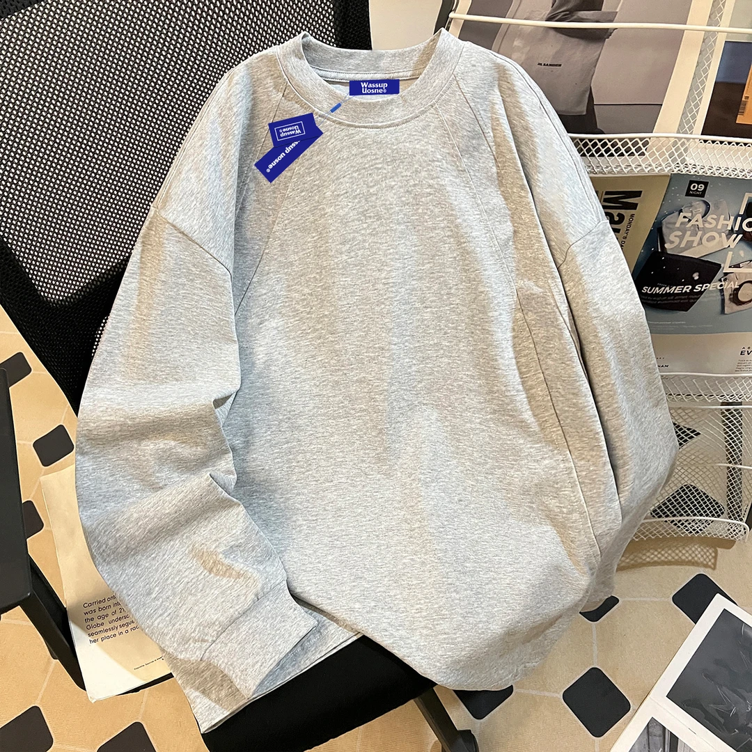WASSUP UOSNE美式重磅套头长袖t恤男秋季小众慵懒风纯棉潮牌上衣