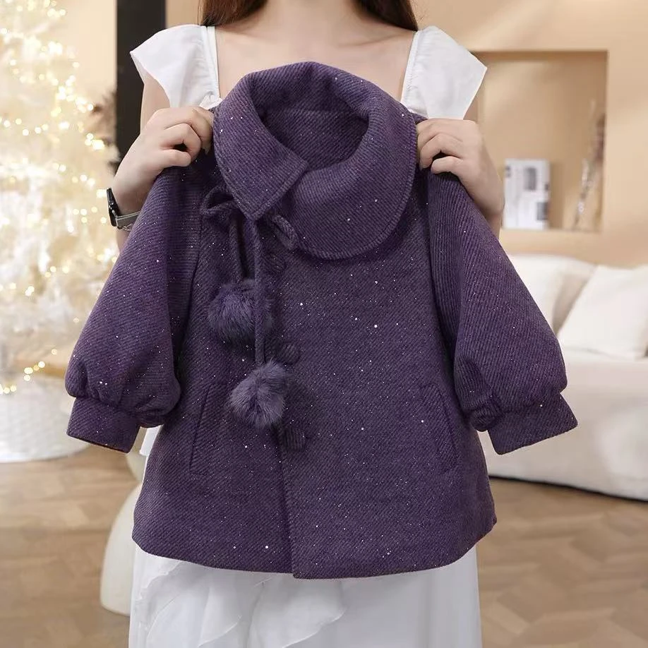 女童中长款外套2025秋冬季新款女宝加绒时尚洋气蝴蝶结连衣裙