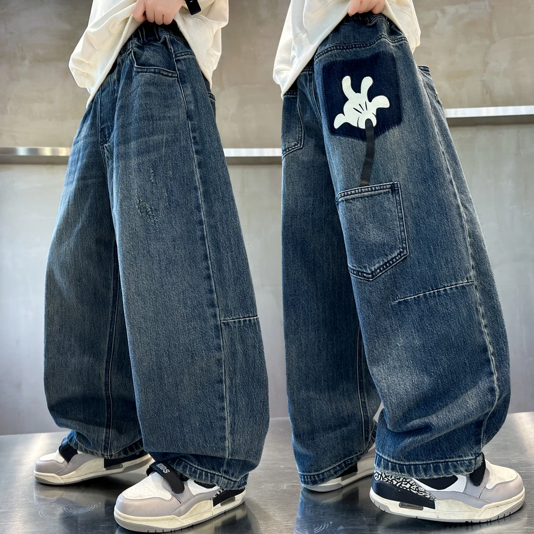男童牛仔裤春秋款2025新款中大童韩版秋季宽松阔腿裤潮款酷帅长裤