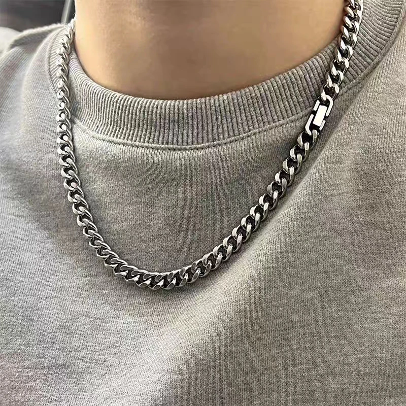 钛钢铅玻璃项链 王嘉尔同款古巴项链男百搭潮流高级感钛钢情侣款