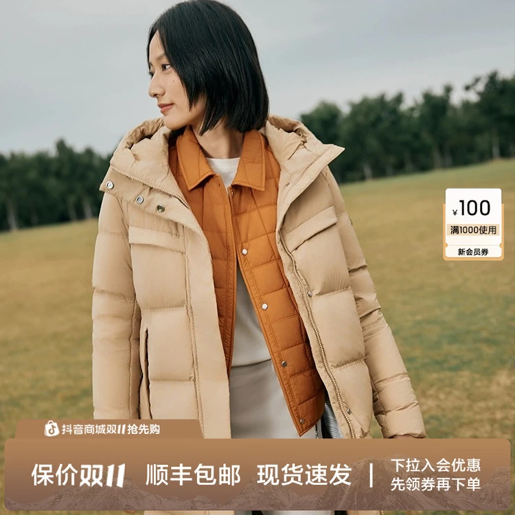 AIGLE艾高冬季防泼水白鹅绒长款中量羽绒服外套保暖羽绒服女AF93