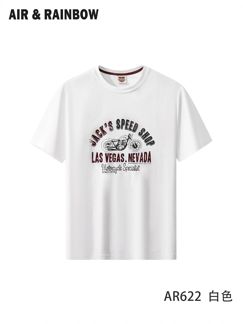 【220克紧密棉】新款男士透气字母机车印花舒适圆领半袖T恤AR622