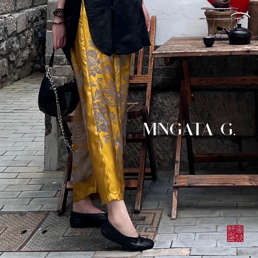 MNGATA G.宫小妍【老缎工艺·溜达裤】桑蚕丝新中式早秋裤子5080855