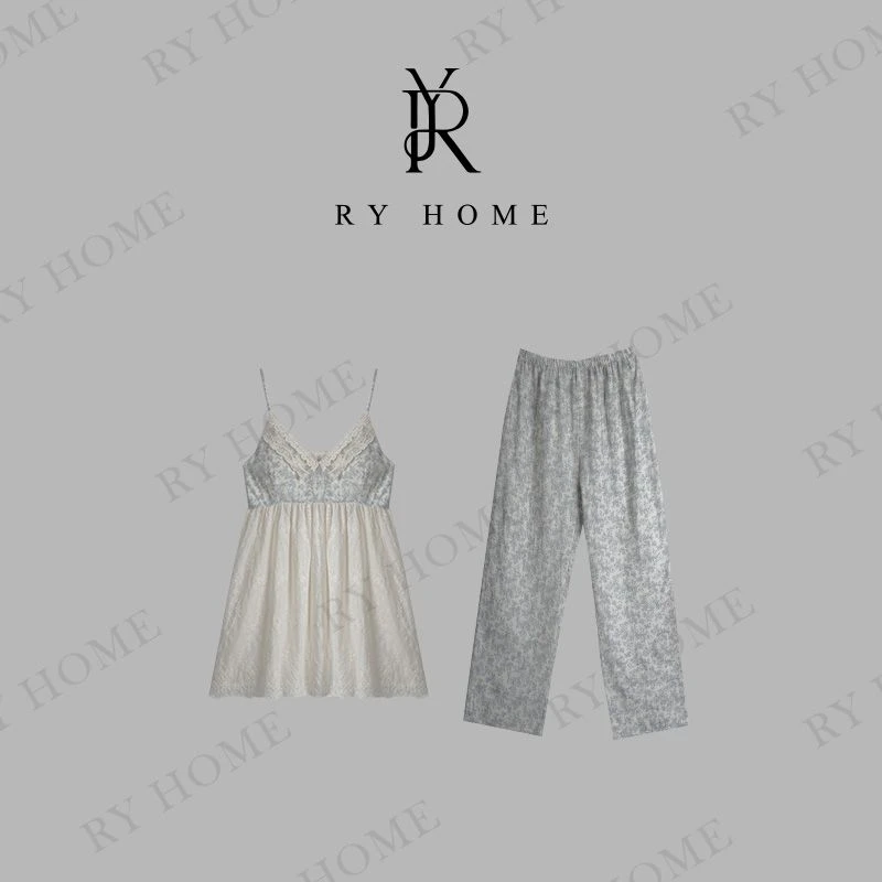 【容雨RYHOME】精绣棉碎花吊带两件套睡衣252ST1342