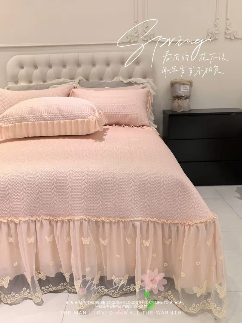 【鸿运2】9斤360度全凉感双层床裙超级加厚凉席床盖三件套