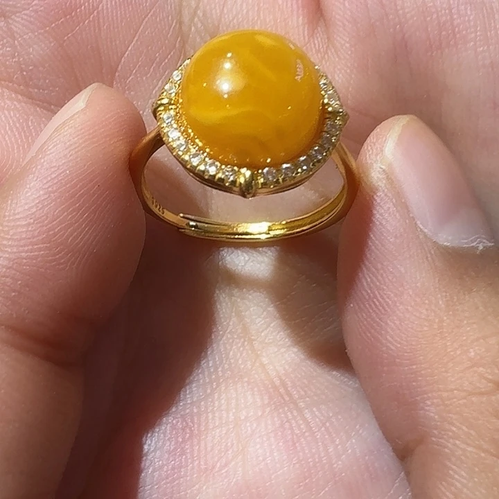 蜜蜡银S925镶嵌戒指戒指