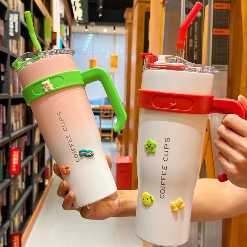 大容量可爱款便携新款巨无霸冰杯304不锈钢吸管杯高颜值潮品网红-