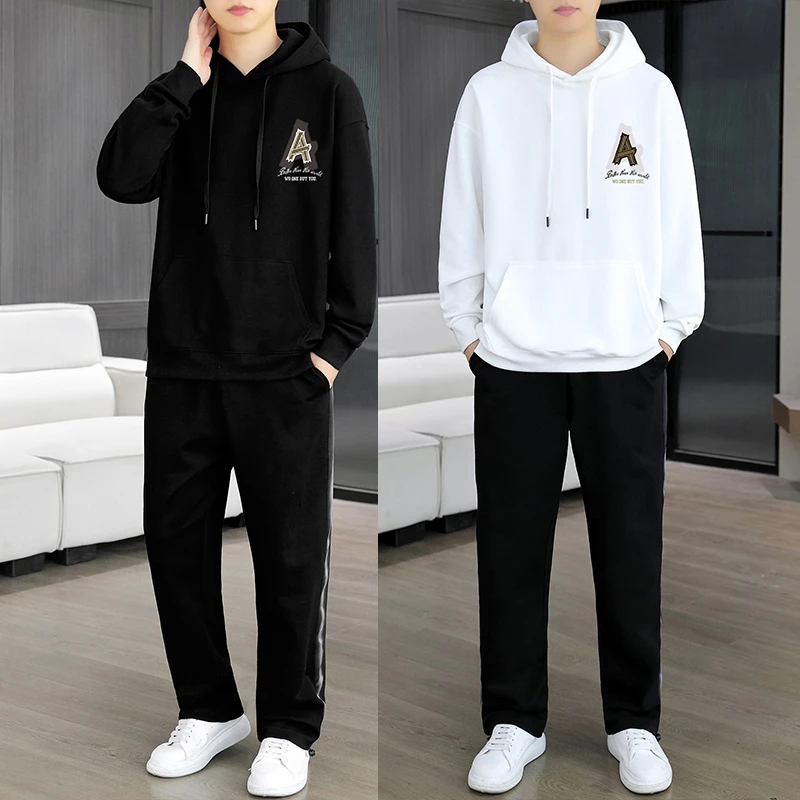 稻草人秋冬男士休闲套装青少年时尚百搭潮流连帽卫衣套装韩版宽松